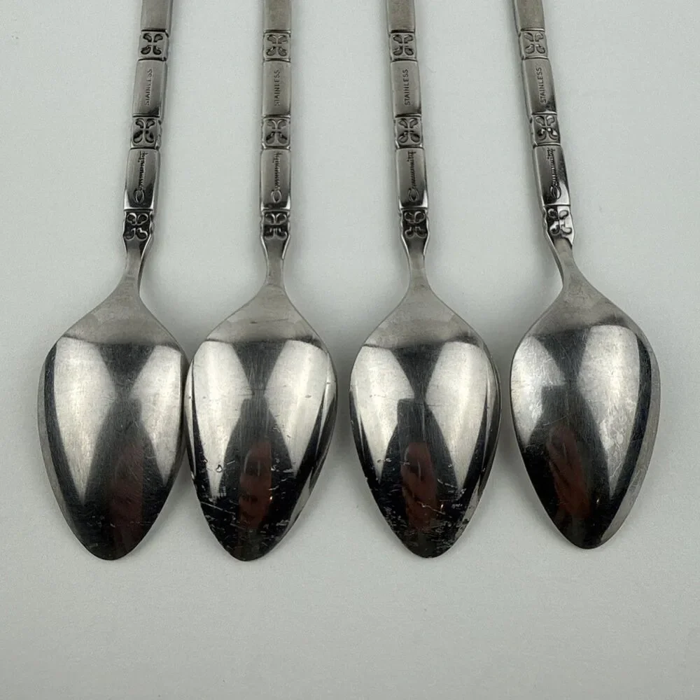 Vtg Lot 4 Madrid No Black Accent Teaspoons Oneida Community Stainless Flatware